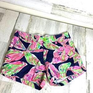 Lilly Pulitzer Womens 2 Callahan Navy Blue Pink floral Summer Shorts Designer